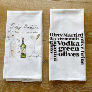 Dirty Martini Words Tea Towel - Linen and Ivory