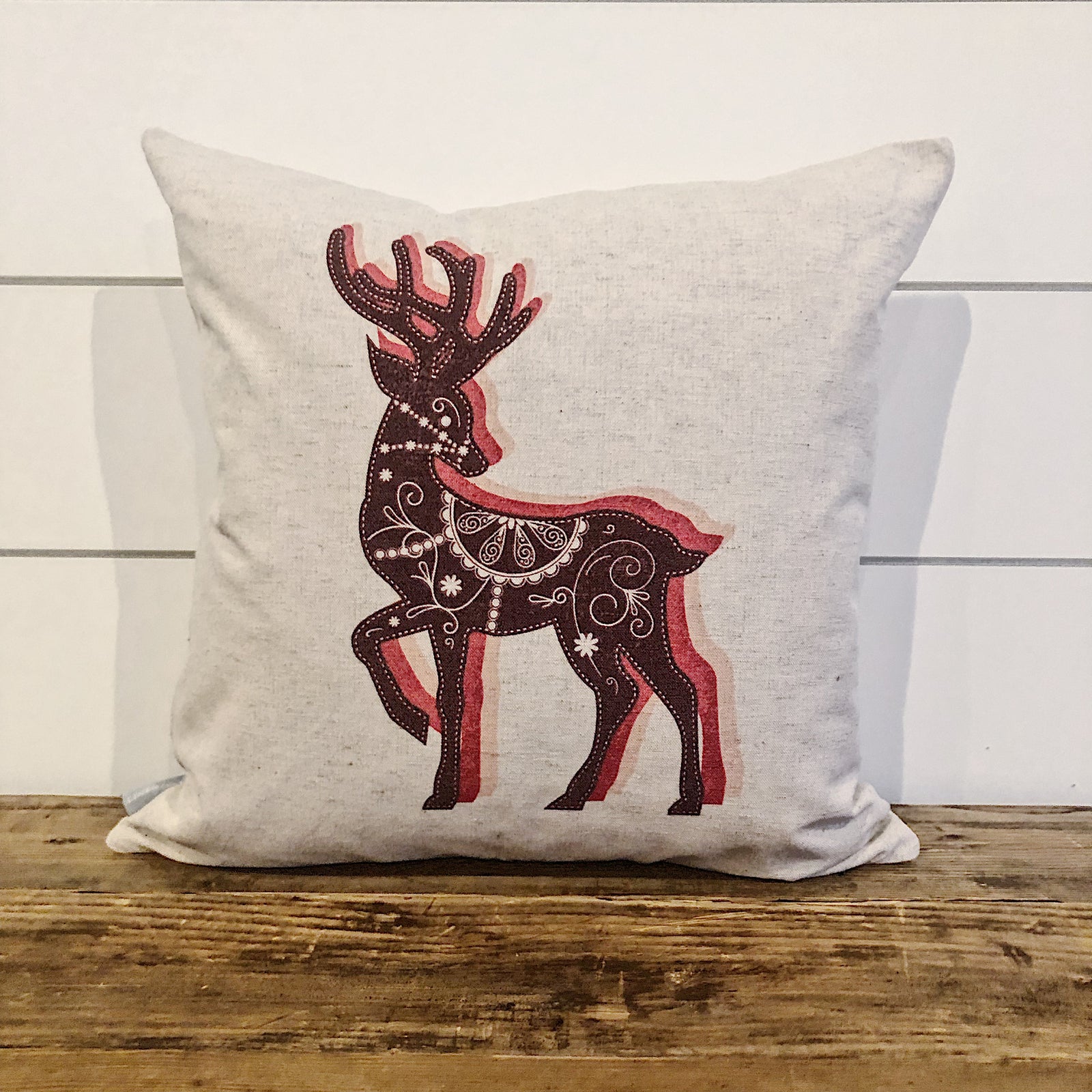 Nordic Deer Christmas Pillow Cover - Linen and Ivory