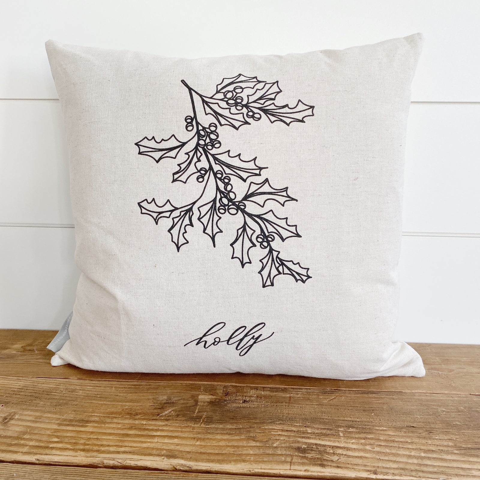 Holly Calligraphy Pillow Cover - Linen and Ivory