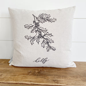 Holly Calligraphy Pillow Cover - Linen and Ivory