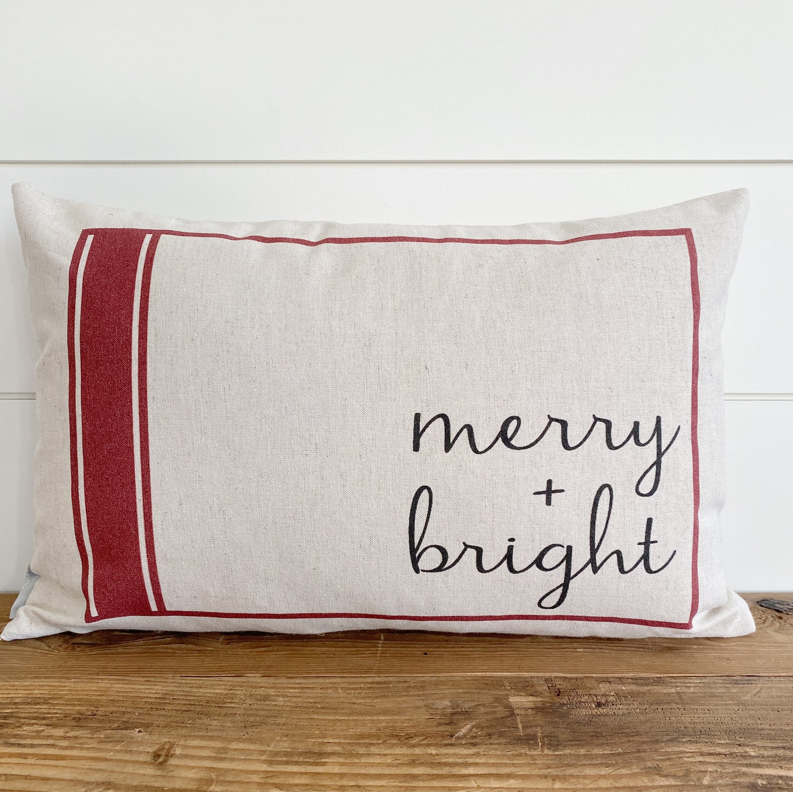 Mery + Bright Grain Stripe Pillow Cover (Red) - Linen and Ivory