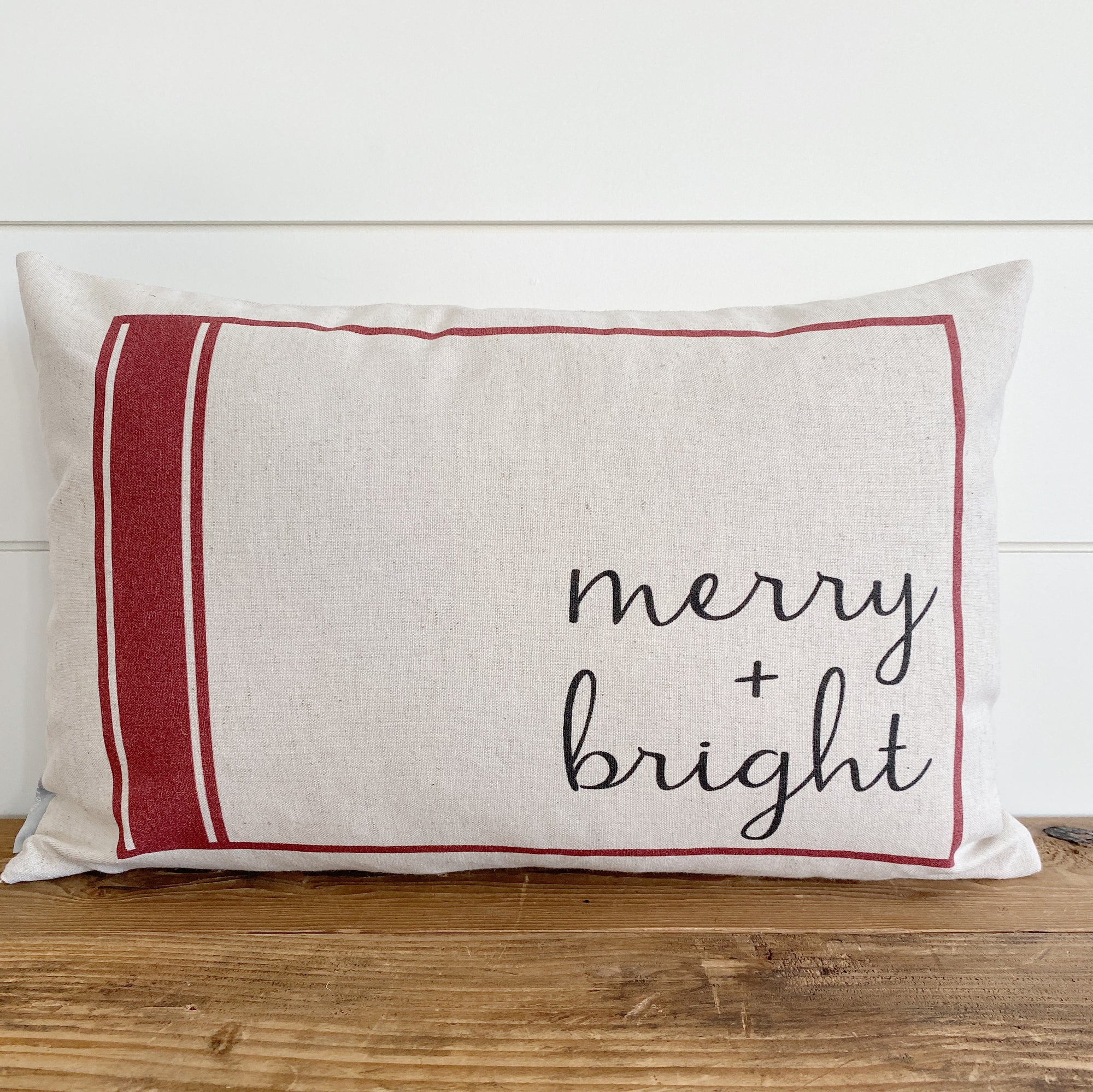 Mery + Bright Grain Stripe Pillow Cover (Red) - Linen and Ivory