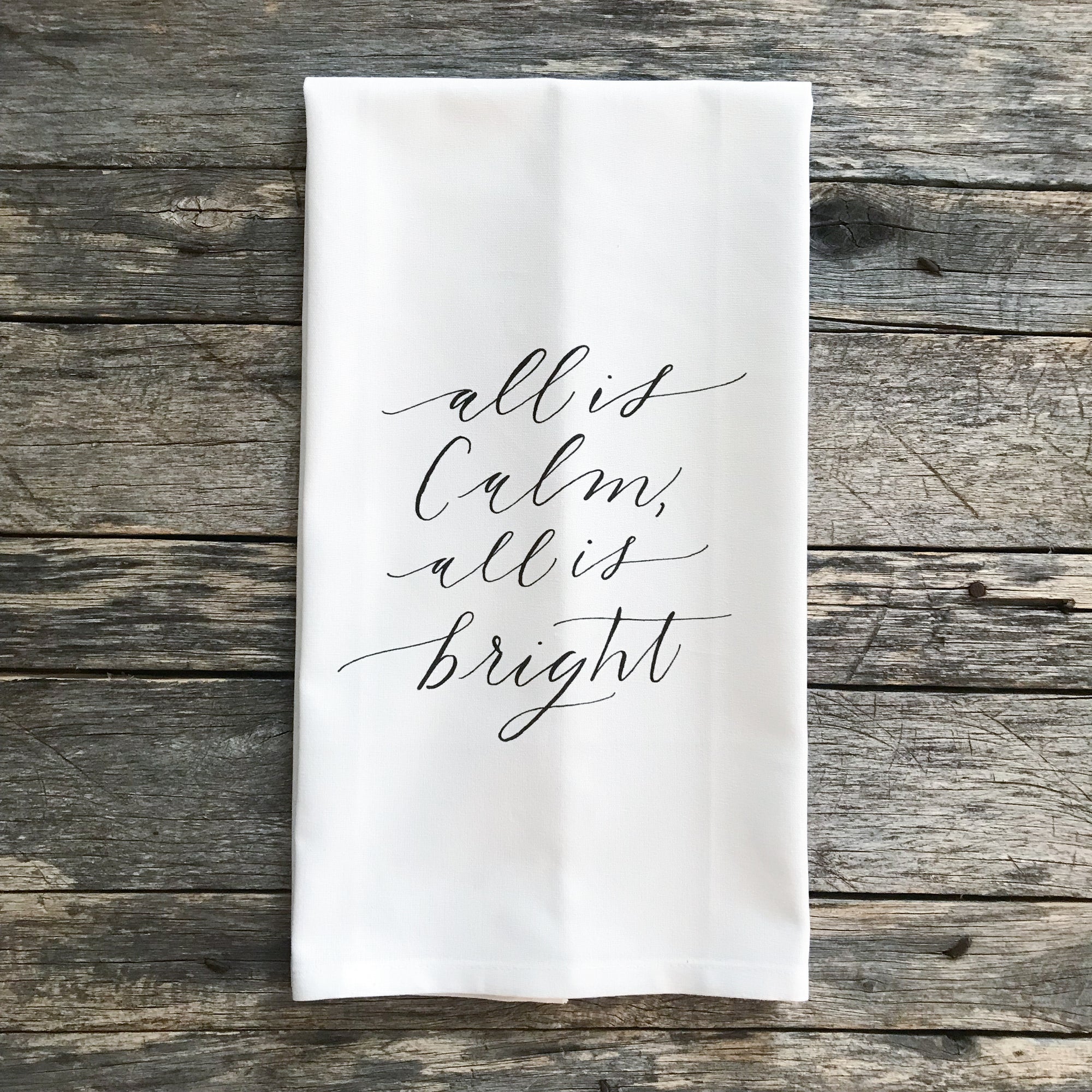 All is Calm All is Bright Tea Towel - Linen and Ivory