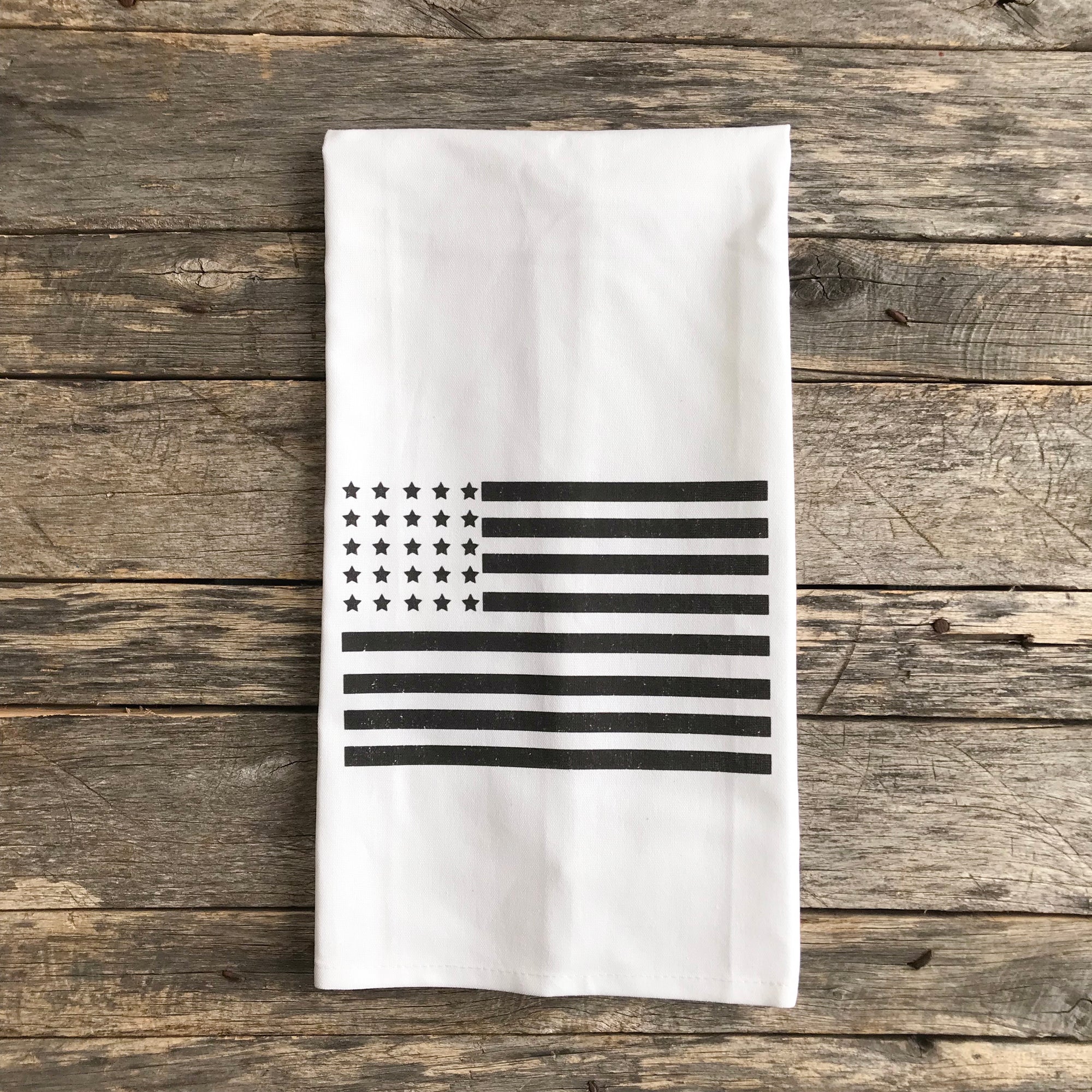 American Flag Tea Towel (Black) - Linen and Ivory