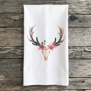 Aztec Deer Tea Towel (Floral) - Linen and Ivory