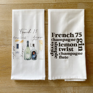 French 75 Cocktail Tea Towel - Linen and Ivory