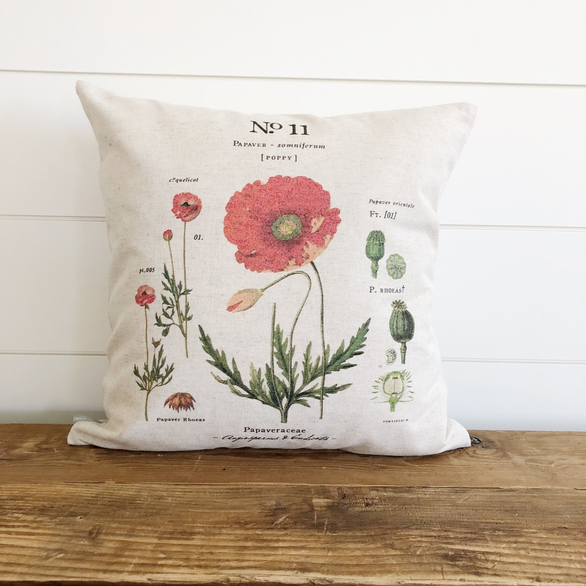Poppy Botanical Pillow Cover - Linen and Ivory