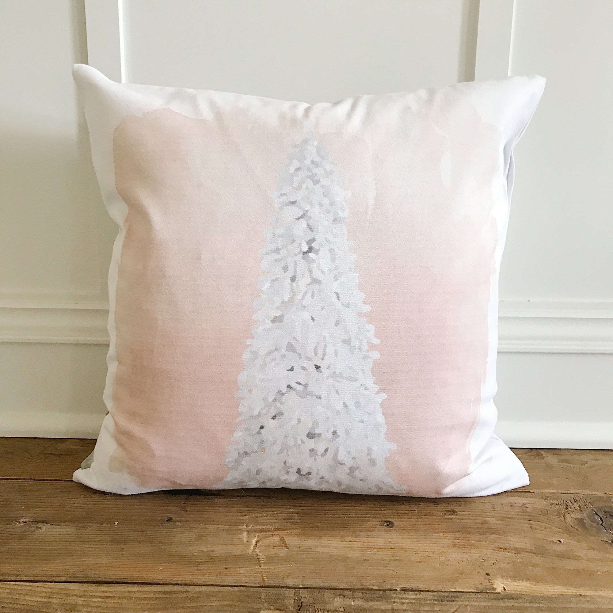 Flocked Christmas Tree Pillow Cover (Blush) - Linen and Ivory