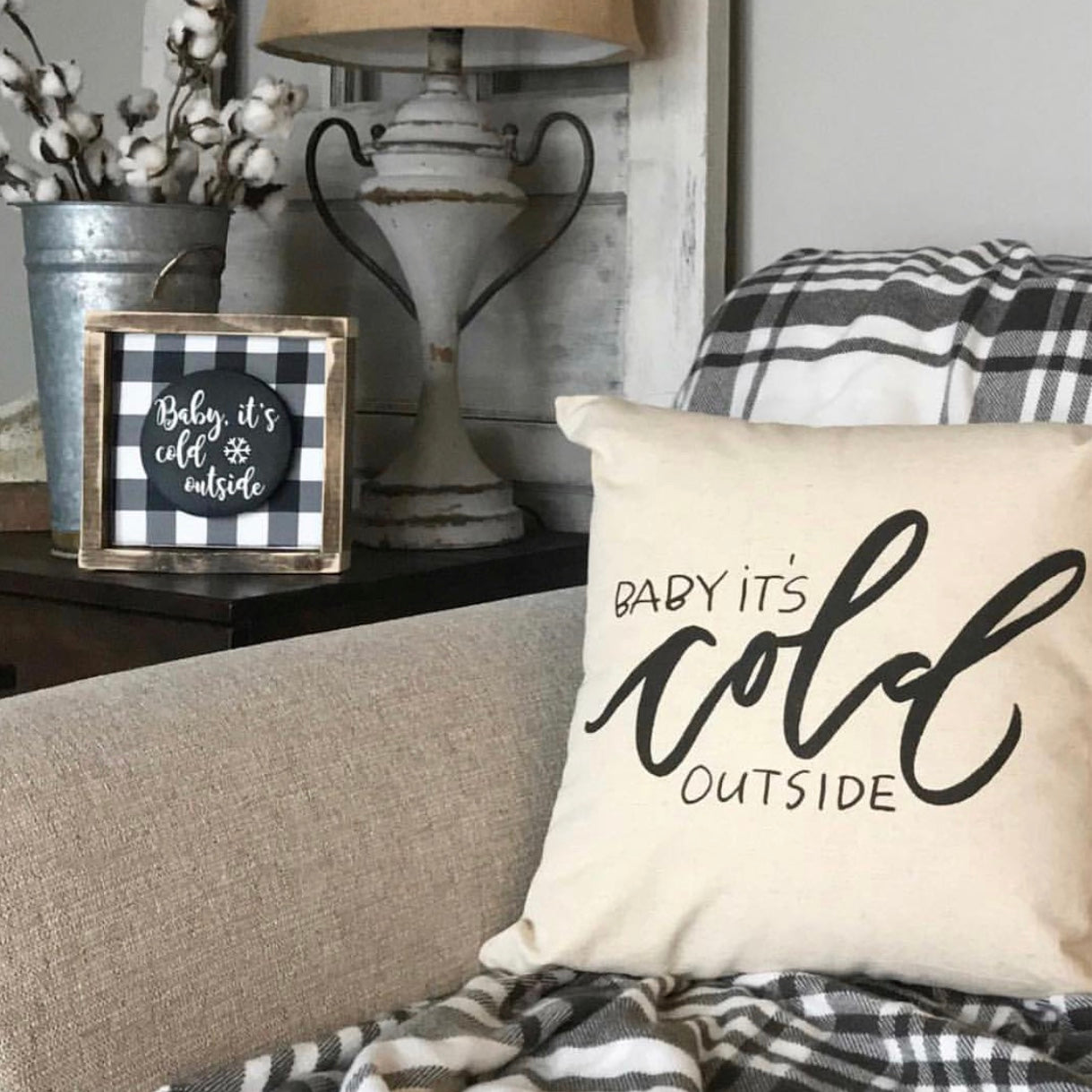 Baby It s Cold Outside Design 1 Pillow Cover Linen and Ivory