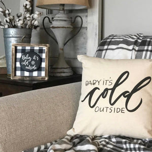 Baby It's Cold Outside (Design 1) Pillow Cover - Linen and Ivory