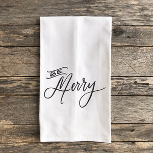 Be Merry Tea Towel (Black) - Linen and Ivory