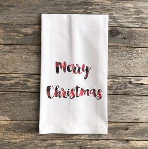 Buffalo Merry Christmas Tea Towel (Red) - Linen and Ivory