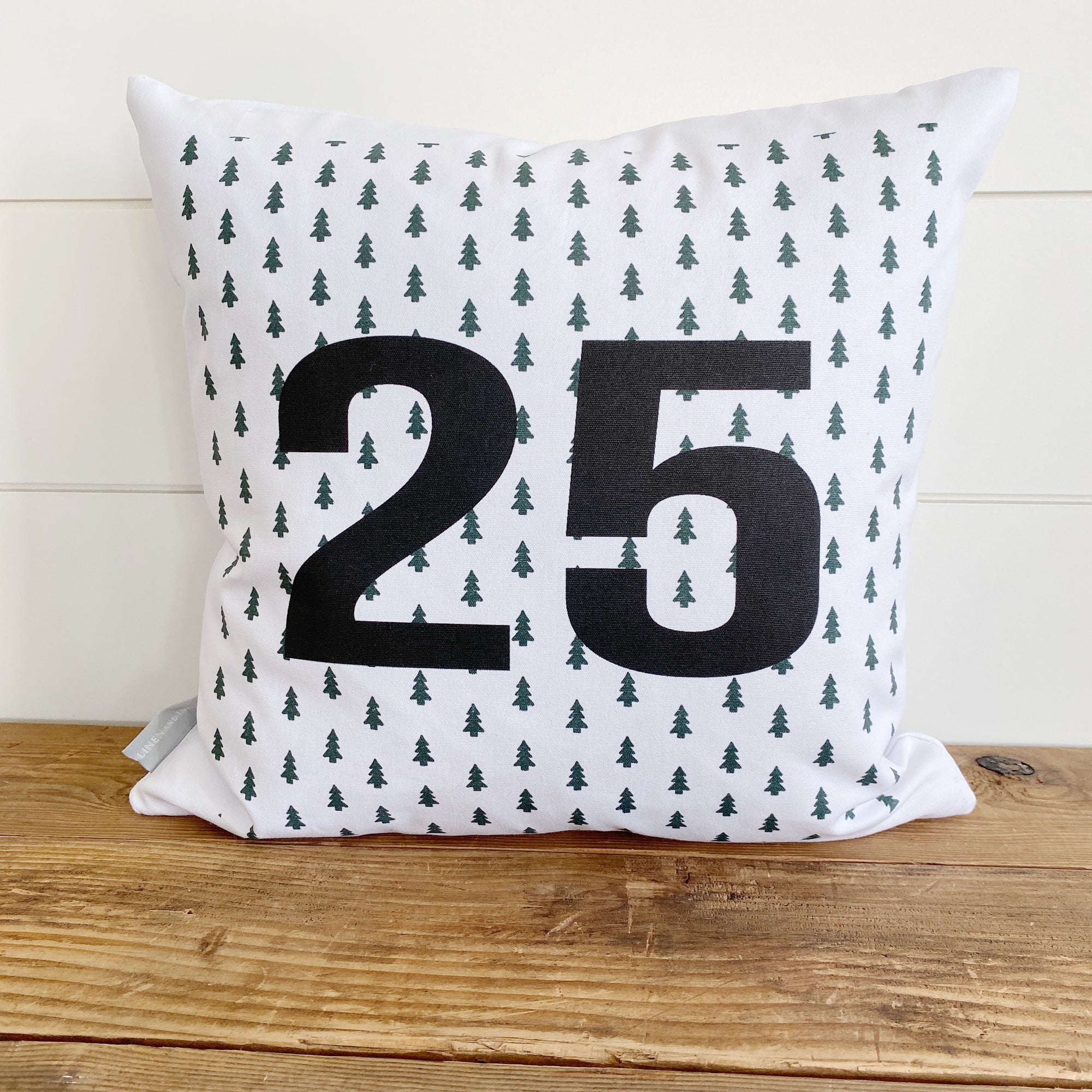 25 & Green Trees Christmas Pillow Cover - Linen and Ivory