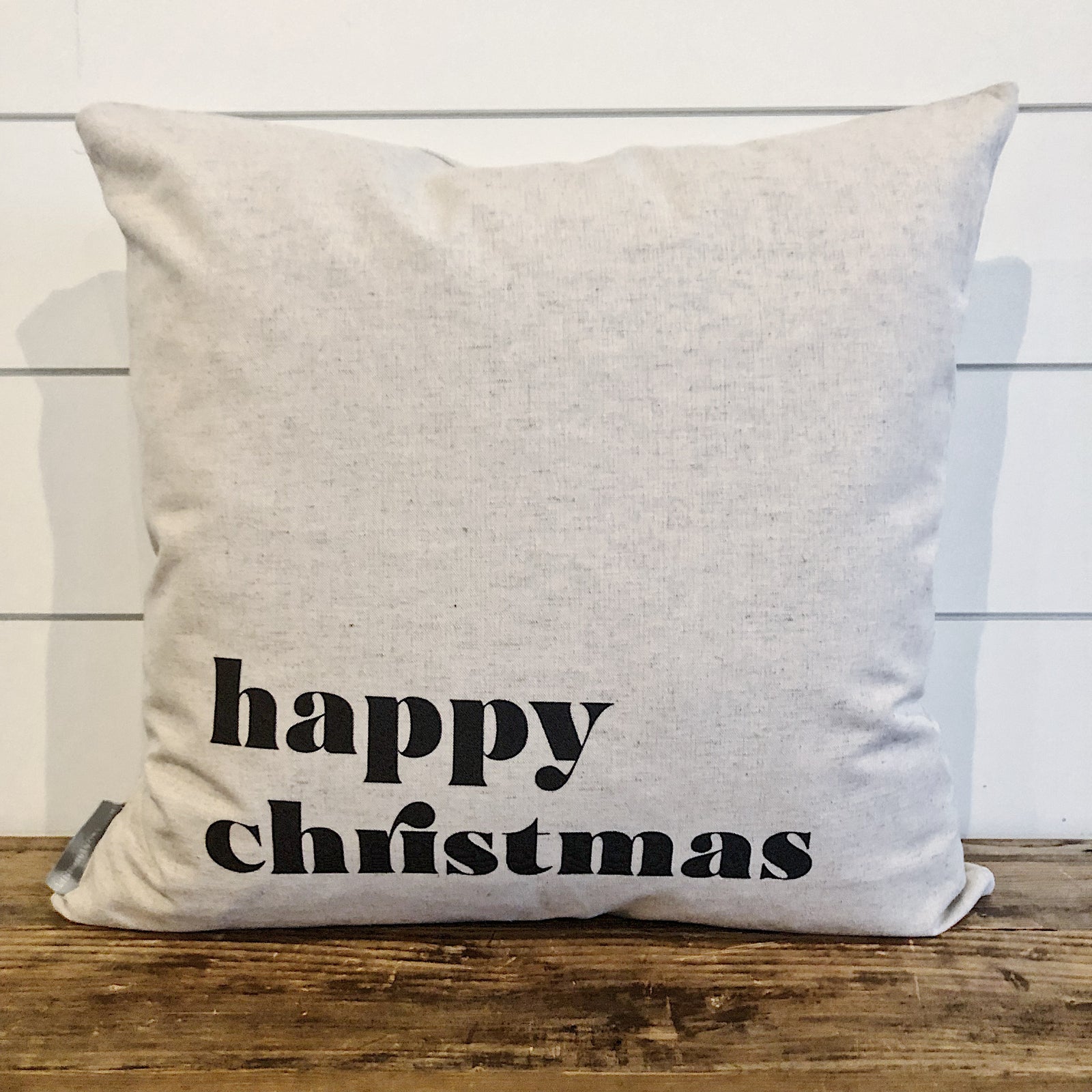Happy Christmas Pillow Cover - Linen and Ivory
