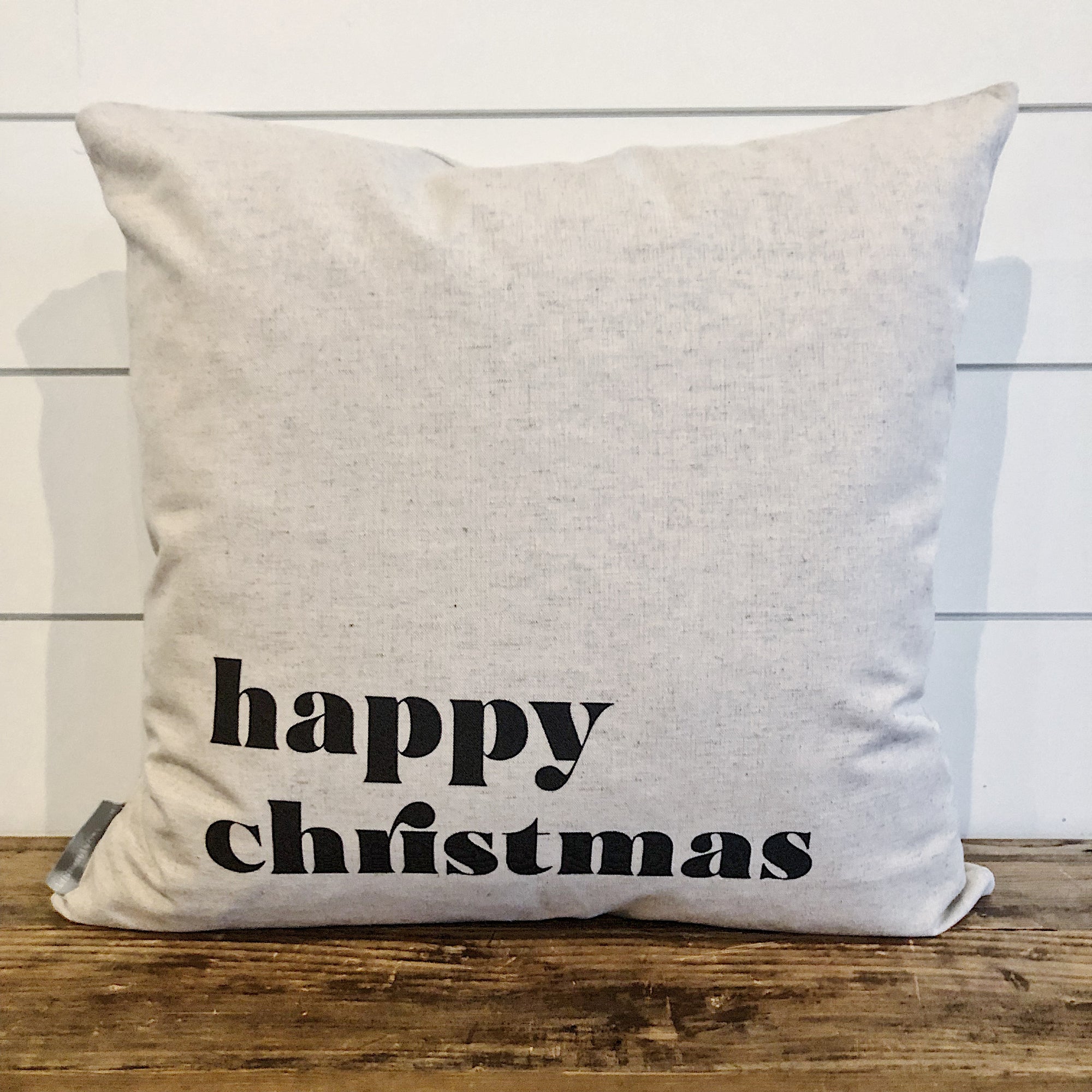 Happy Christmas Pillow Cover - Linen and Ivory