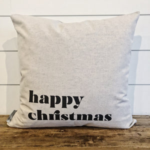 Happy Christmas Pillow Cover - Linen and Ivory