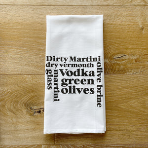 Dirty Martini Words Tea Towel - Linen and Ivory