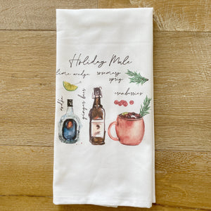 Holiday Mule Watercolor Tea Towel - Linen and Ivory