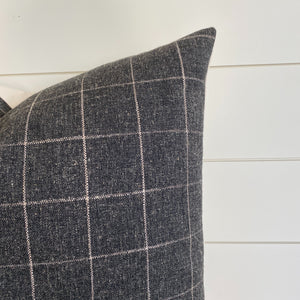 "Brenner" Felt Plaid PIllow Cover (Charcoal Gray) - Linen and Ivory