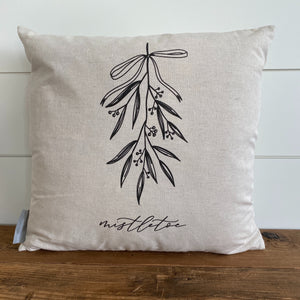 Mistletoe Calligraphy Pillow Cover - Linen and Ivory