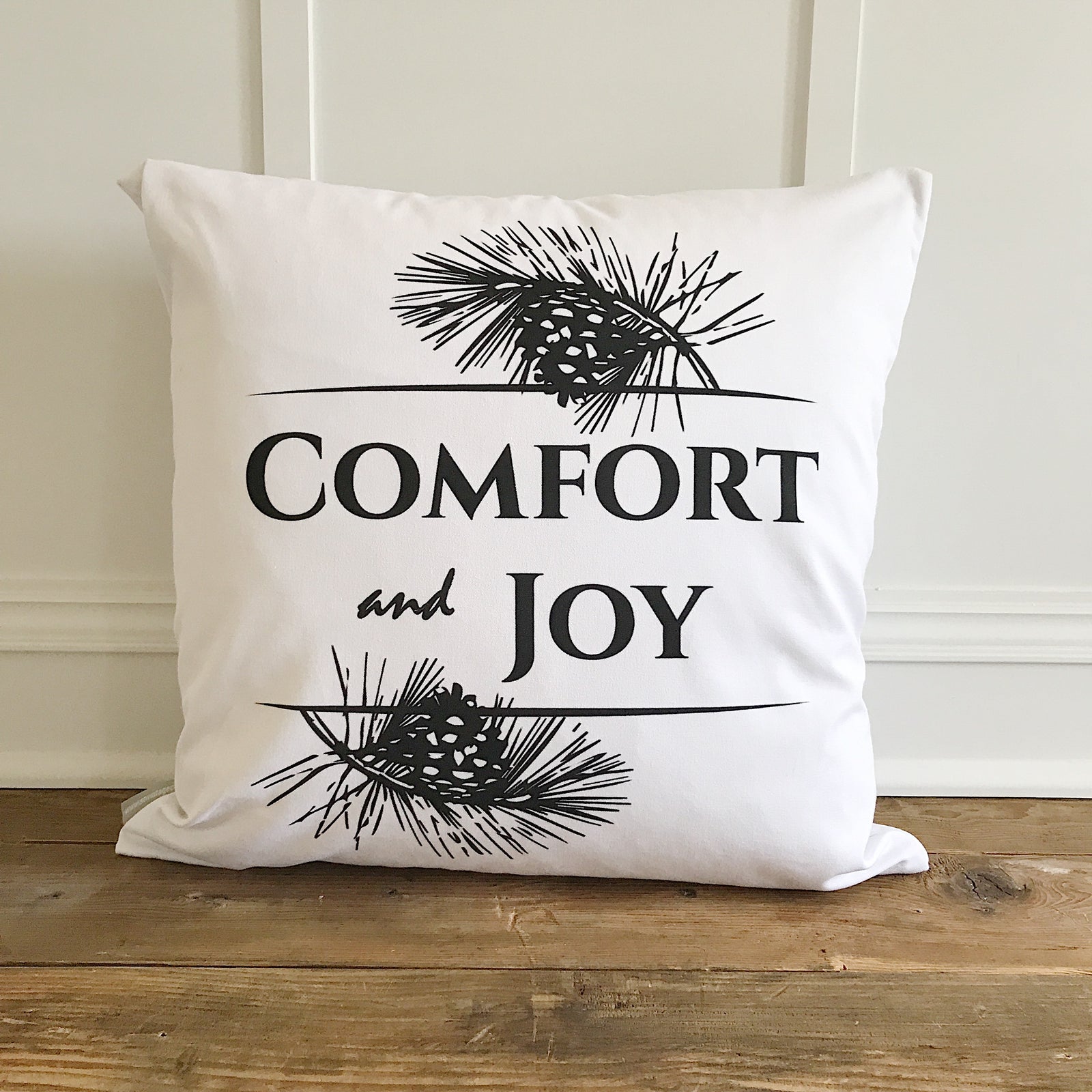 Comfort & Joy (Design 2) Pillow Cover - Linen and Ivory