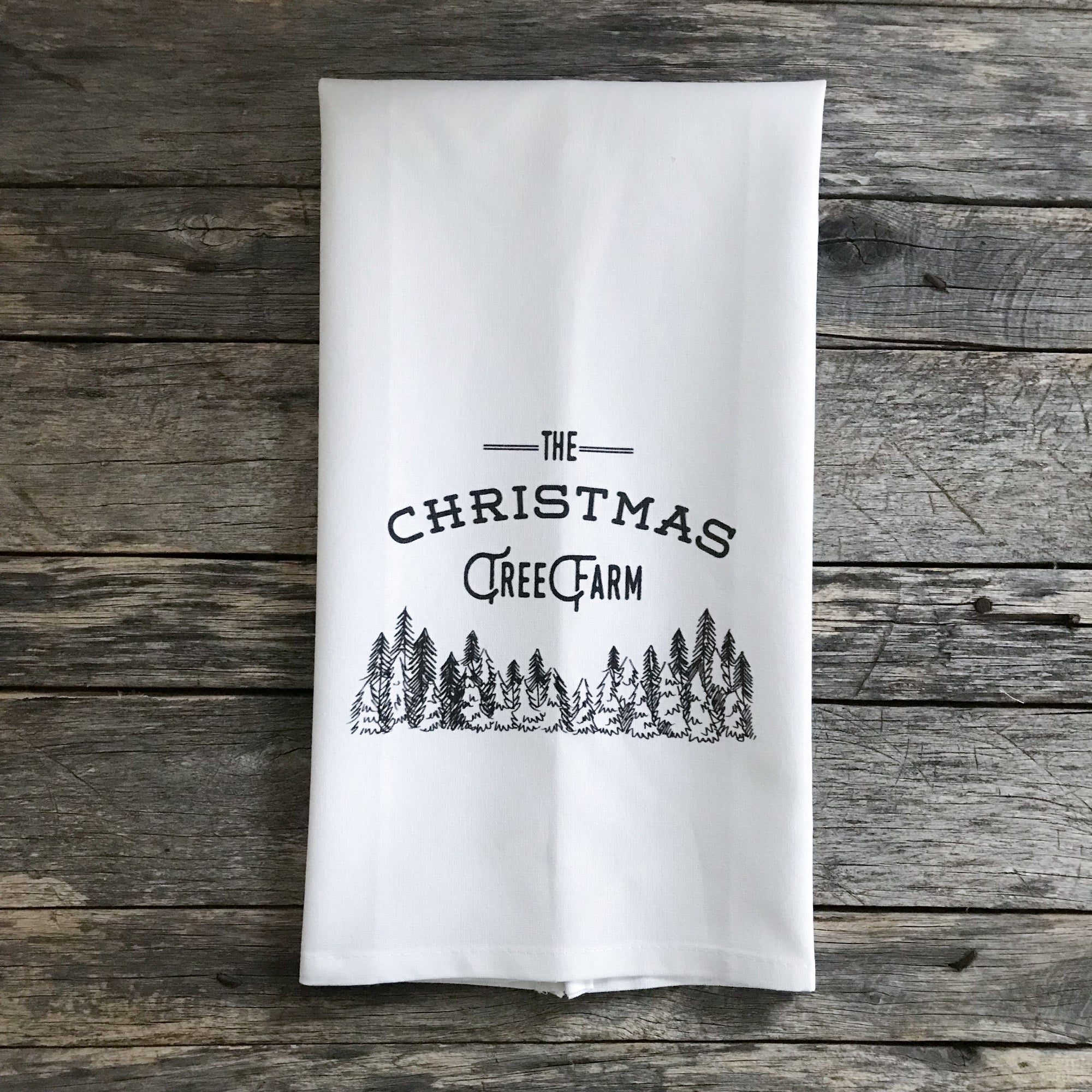 Christmas Tree Farm Tea Towel (Design 1) - Linen and Ivory