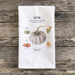 Cinderella Pumpkin Botanical Tea Towel - Linen and Ivory
