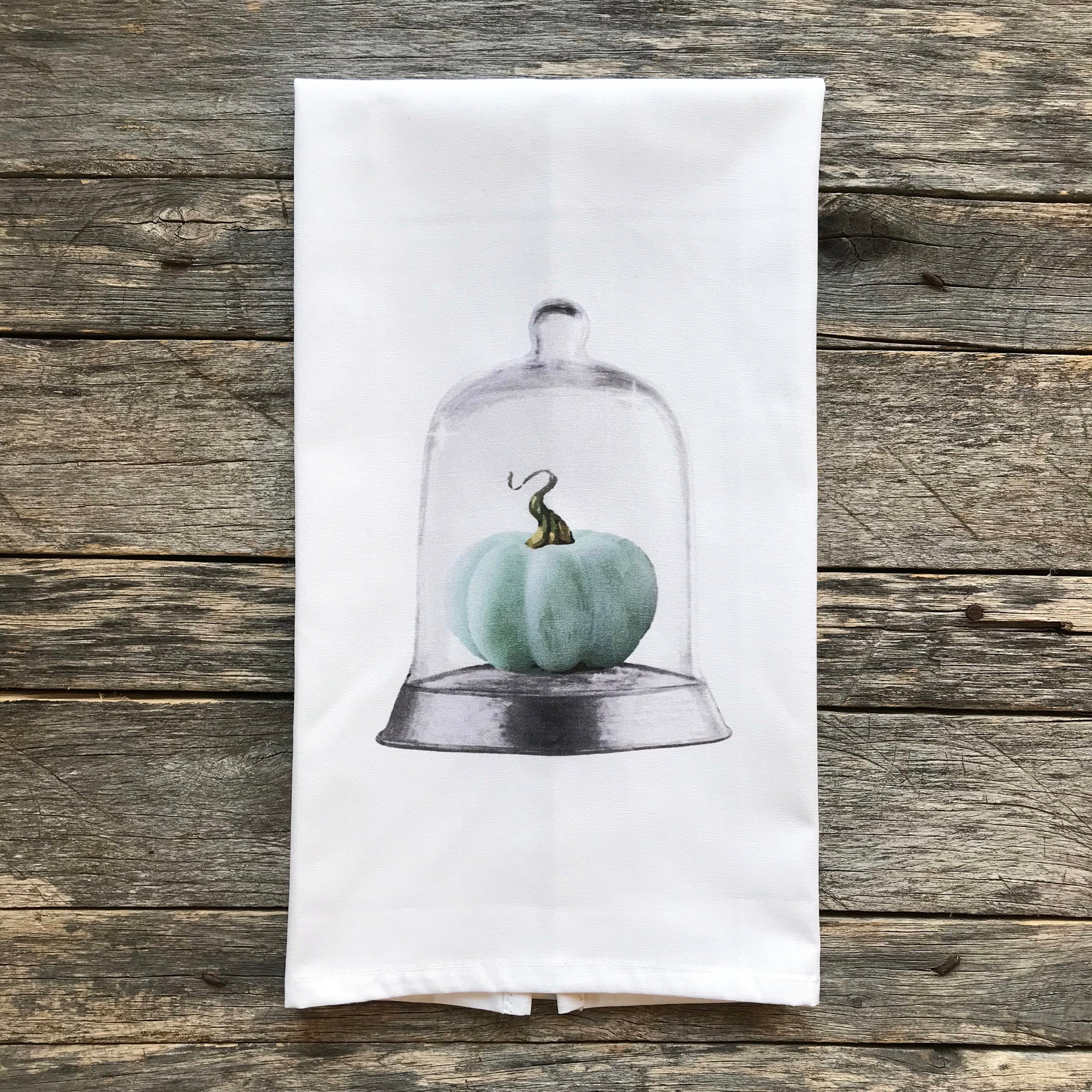 Cinderella Pumpkin Cloche Tea Towel - Linen and Ivory