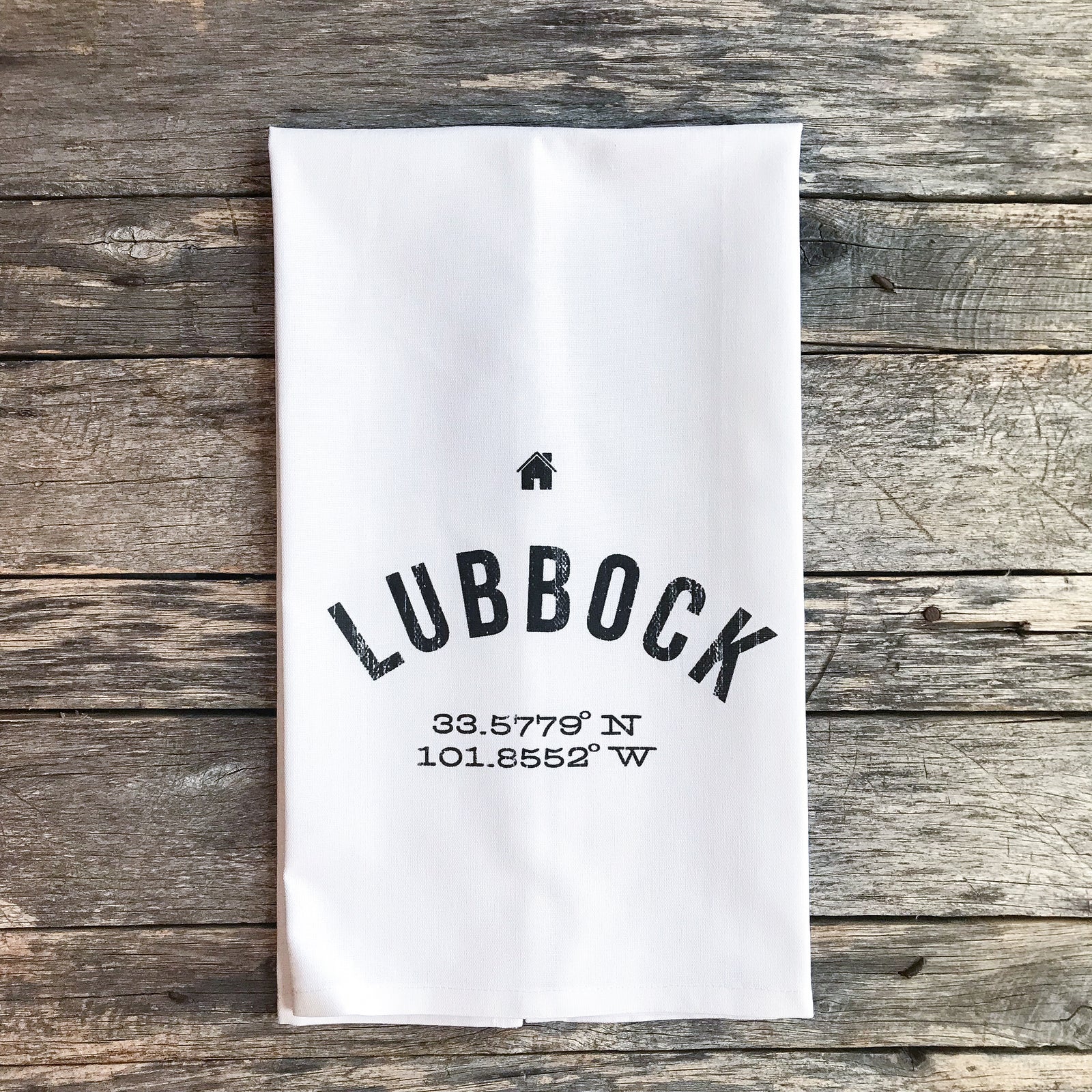Custom City & Coordinates Tea Towel - Linen and Ivory