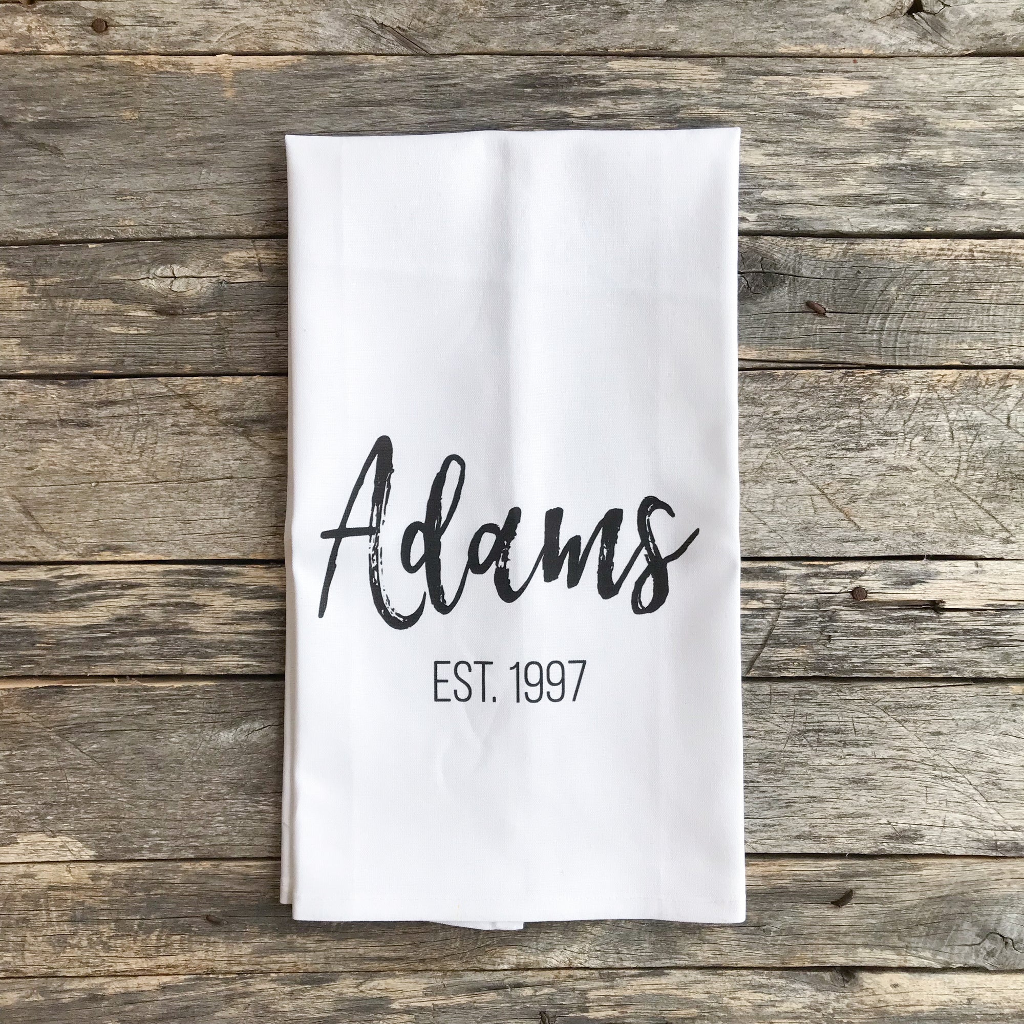 Custom Name & Date Tea Towel - Linen and Ivory