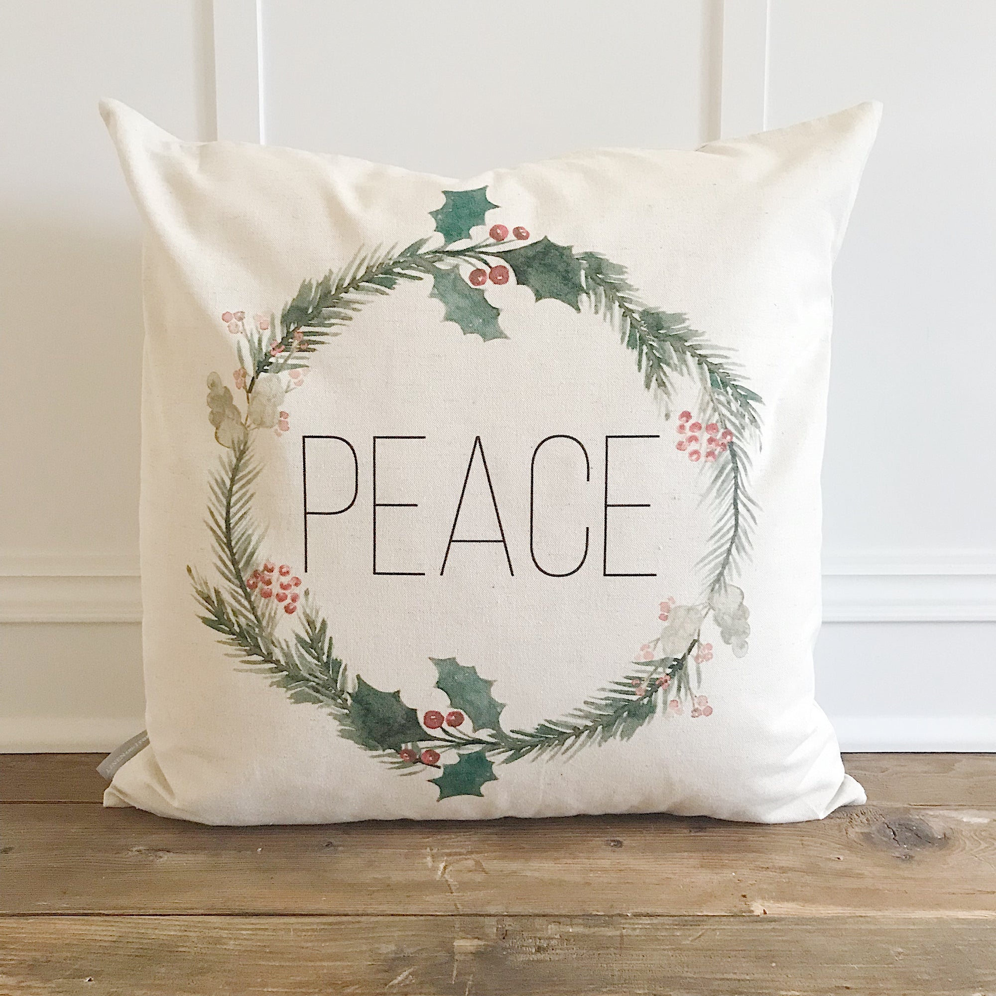 Peace Wreath Pillow Cover - Linen and Ivory