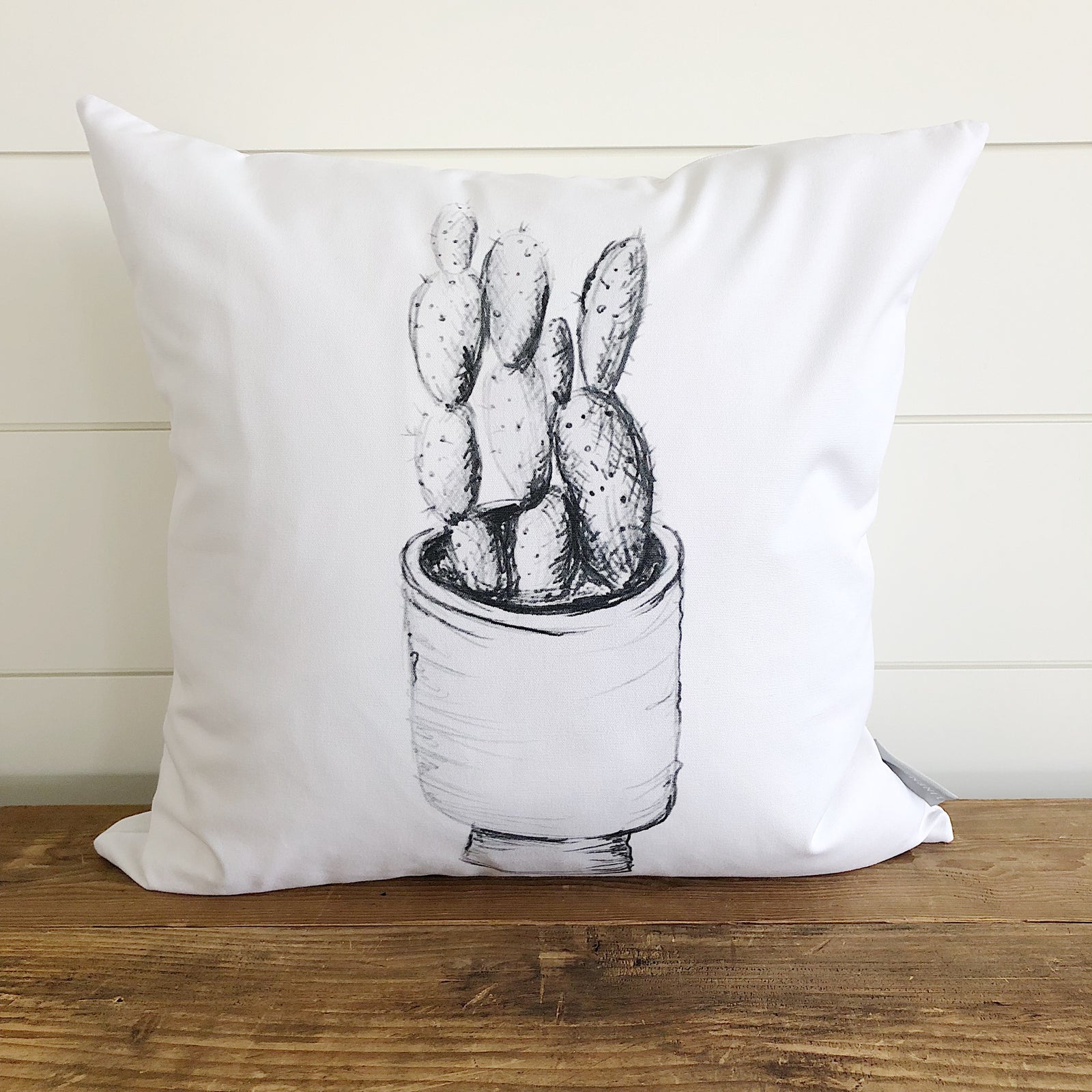 Cactus Sketch Pillow Cover - Linen and Ivory