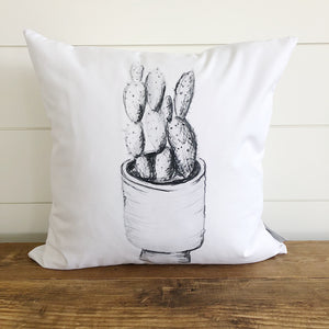 Cactus Sketch Pillow Cover - Linen and Ivory