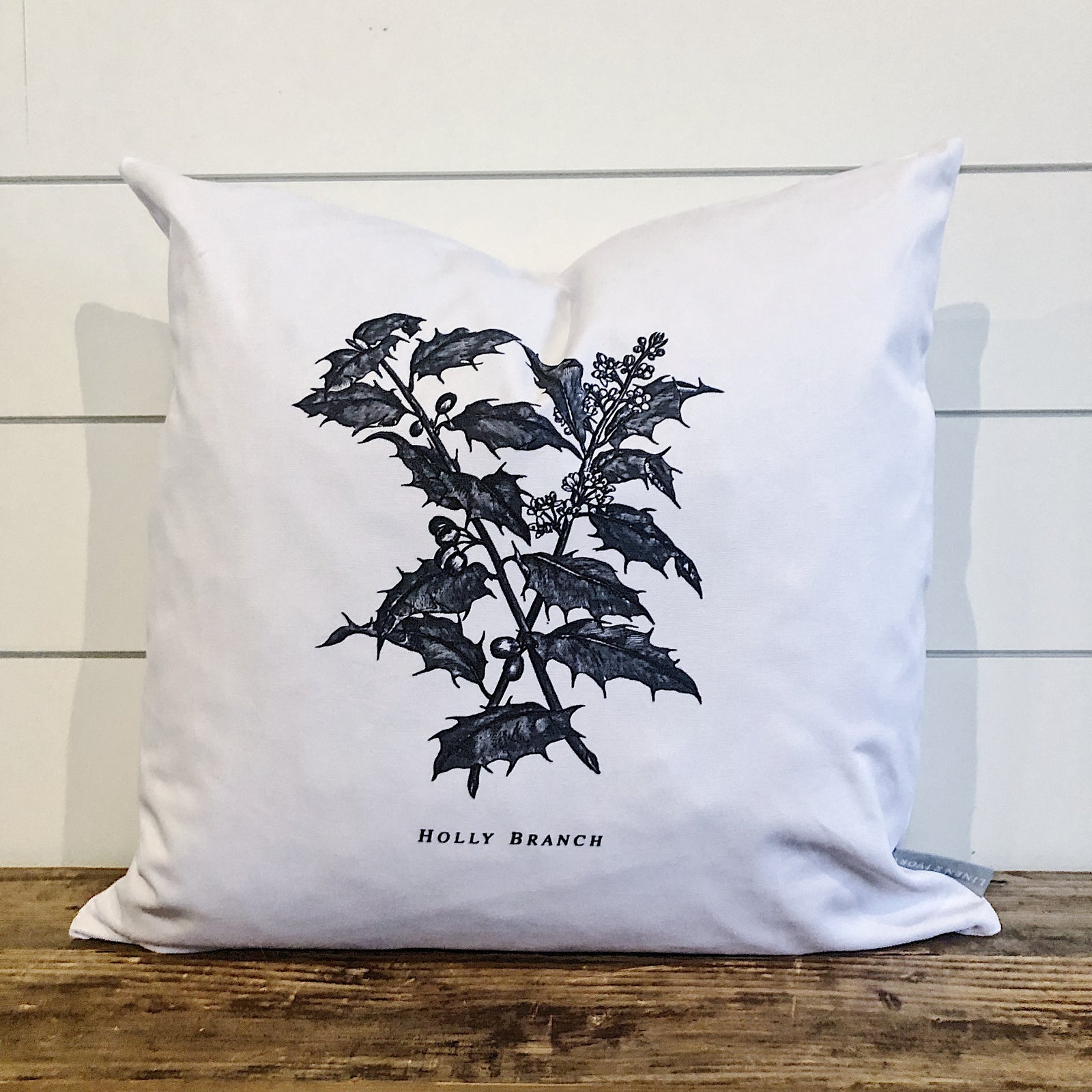 Holly Branch Sketch Pillow Cover - Linen and Ivory