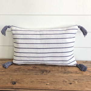 "Morgan" Woven Pillow Cover (Gray Stripes) - Linen and Ivory