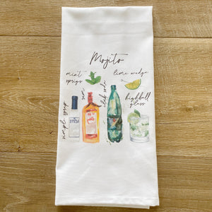 Mojito Watercolor Tea Towel - Linen and Ivory