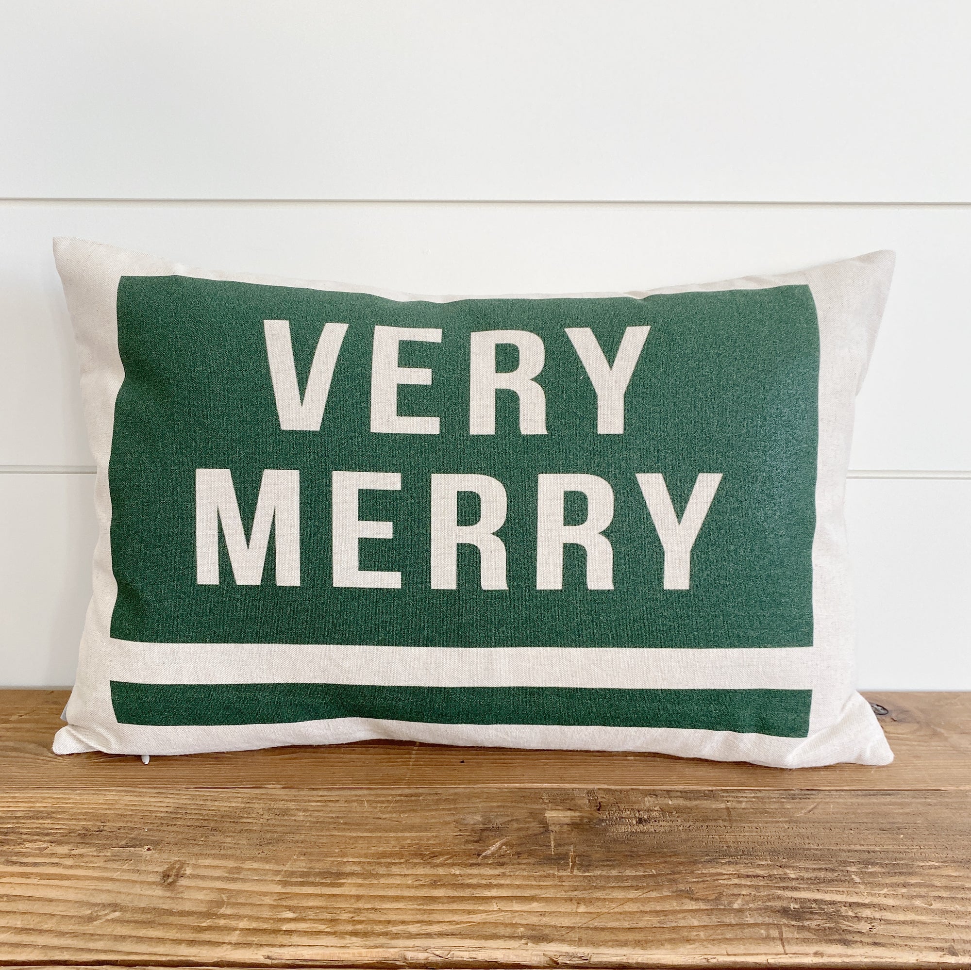 Very Merry Pillow Cover (Green) - Linen and Ivory