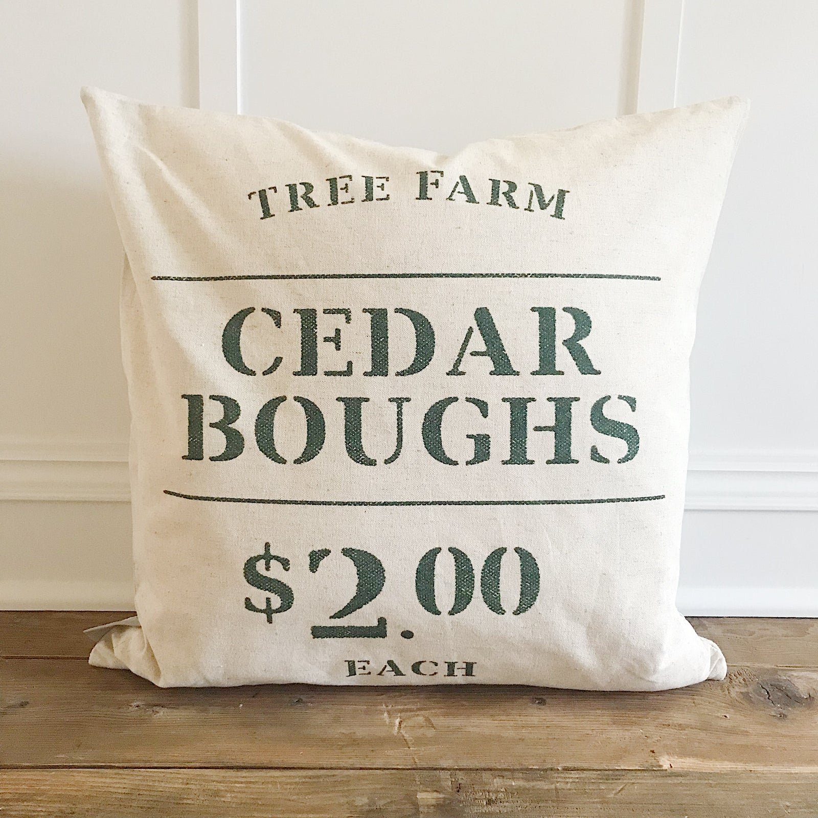 Cedar Boughs Pillow Cover (Green) - Linen and Ivory
