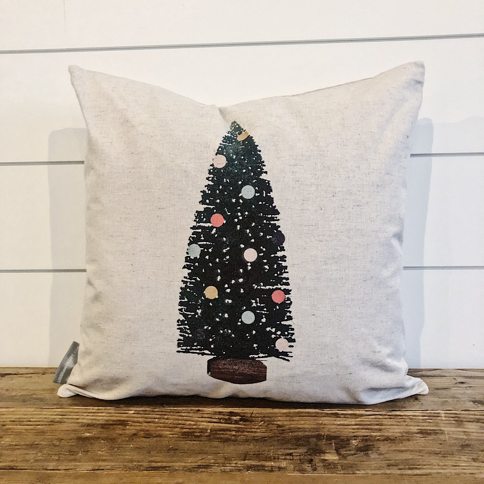 Bottle Brush Pillow Cover (Green) - Linen and Ivory