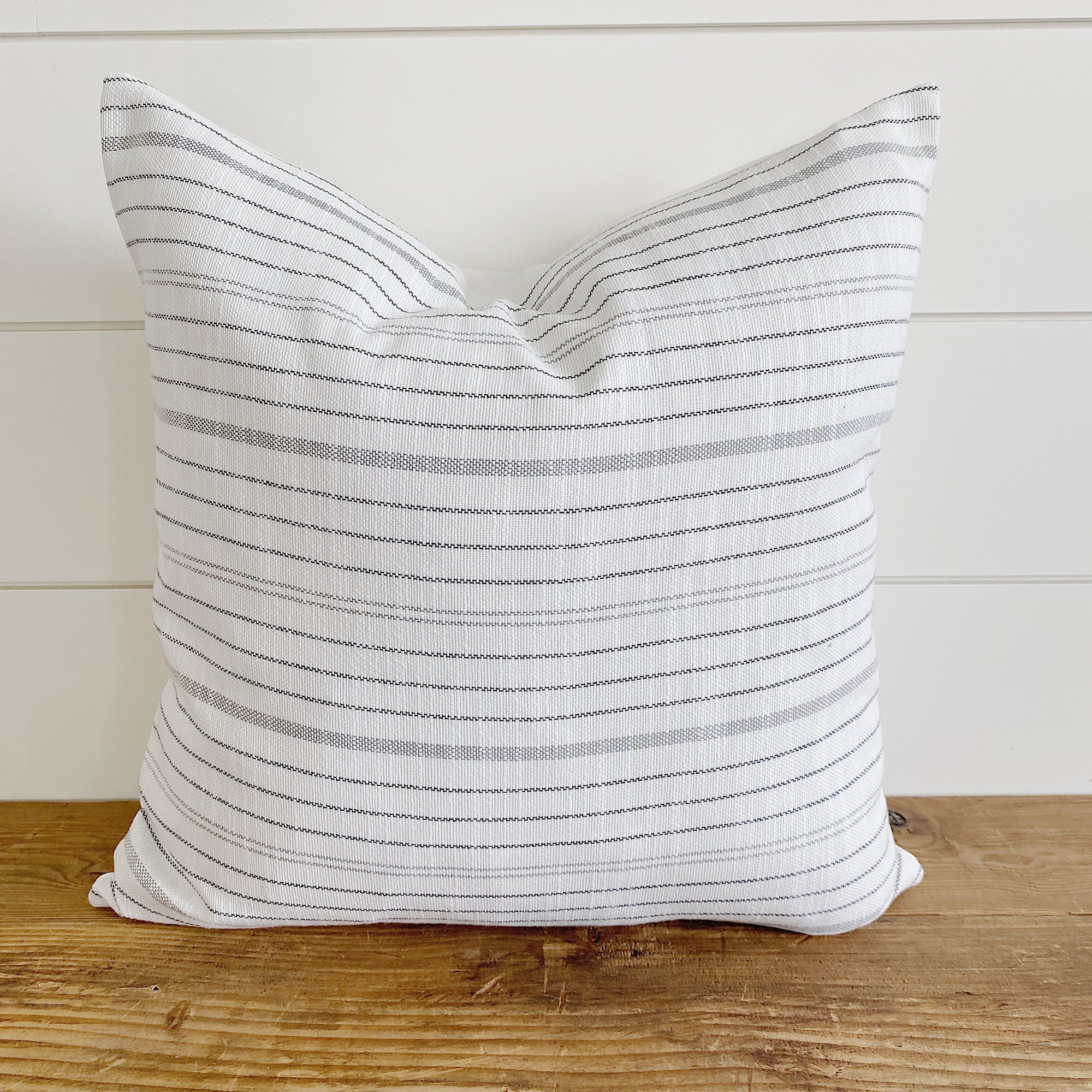 LEIGH || White with Gray Stripes Indoor/Outdoor Pillow Cover