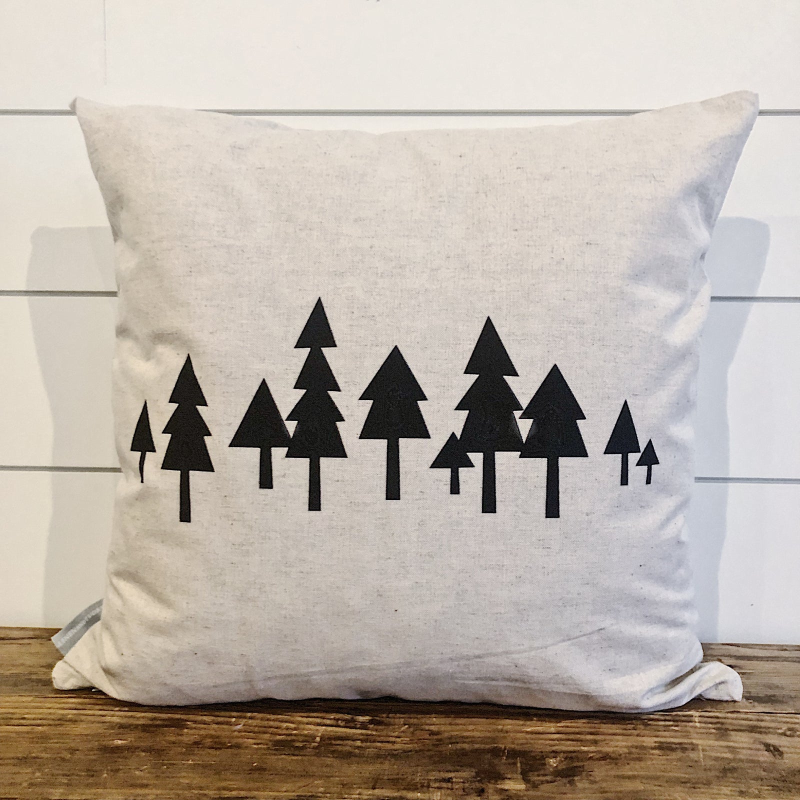 Modern Forest Pillow Cover (Black) - Linen and Ivory