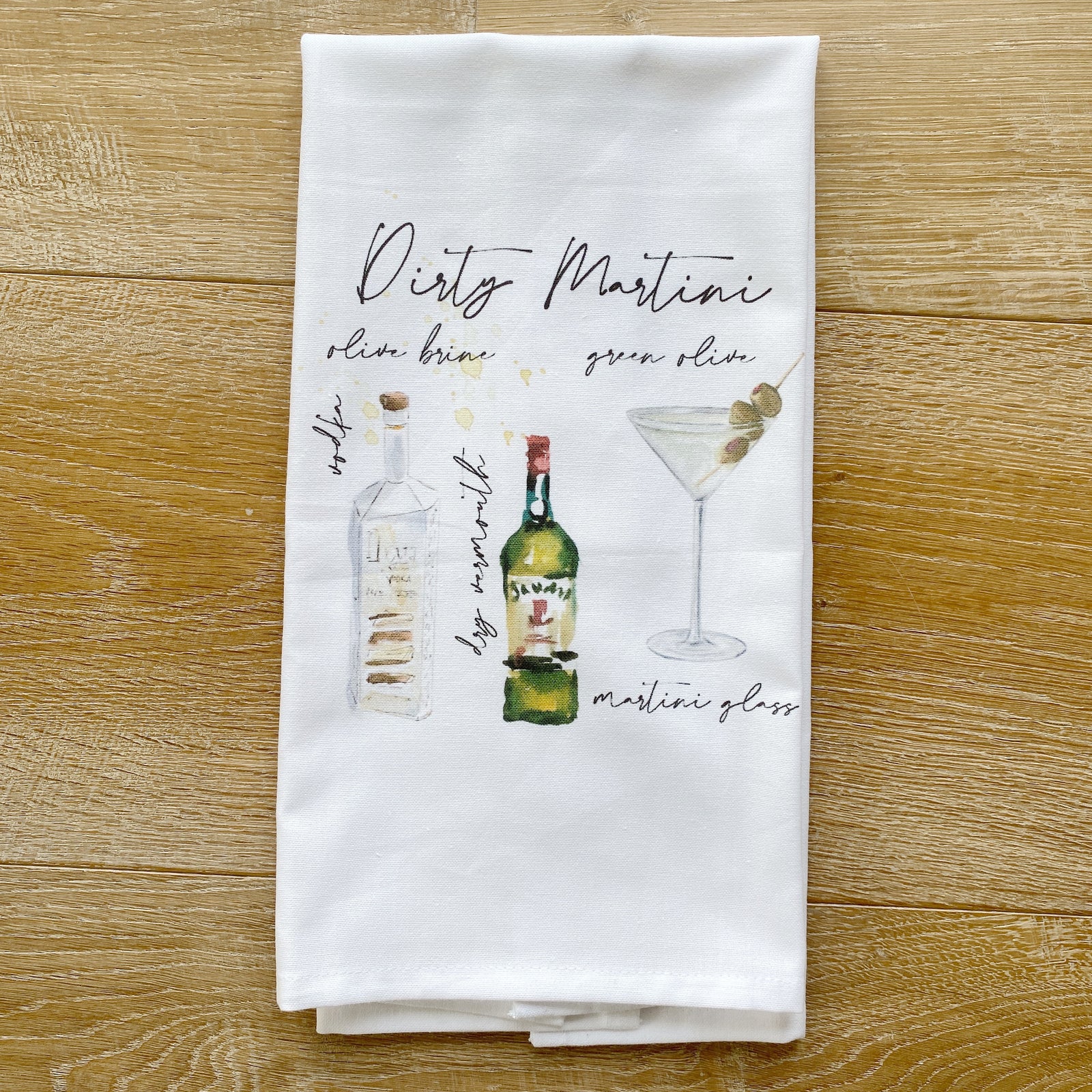 Dirty Martini Watercolor Tea Towel - Linen and Ivory