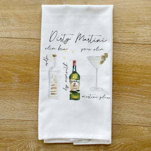 Dirty Martini Watercolor Tea Towel - Linen and Ivory