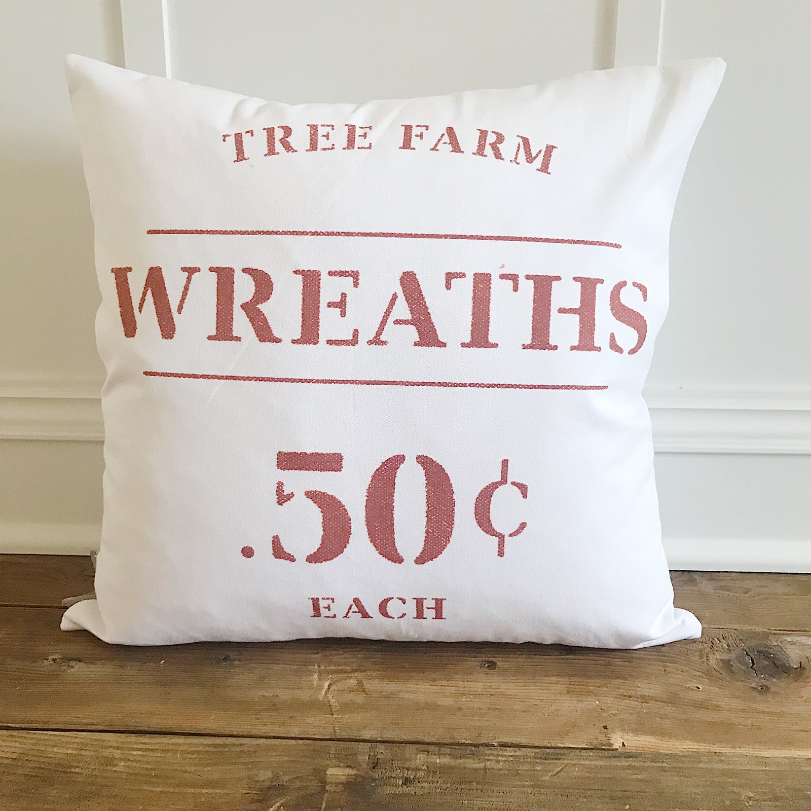 Painted Wreath Sign Pillow Cover (Red) - Linen and Ivory