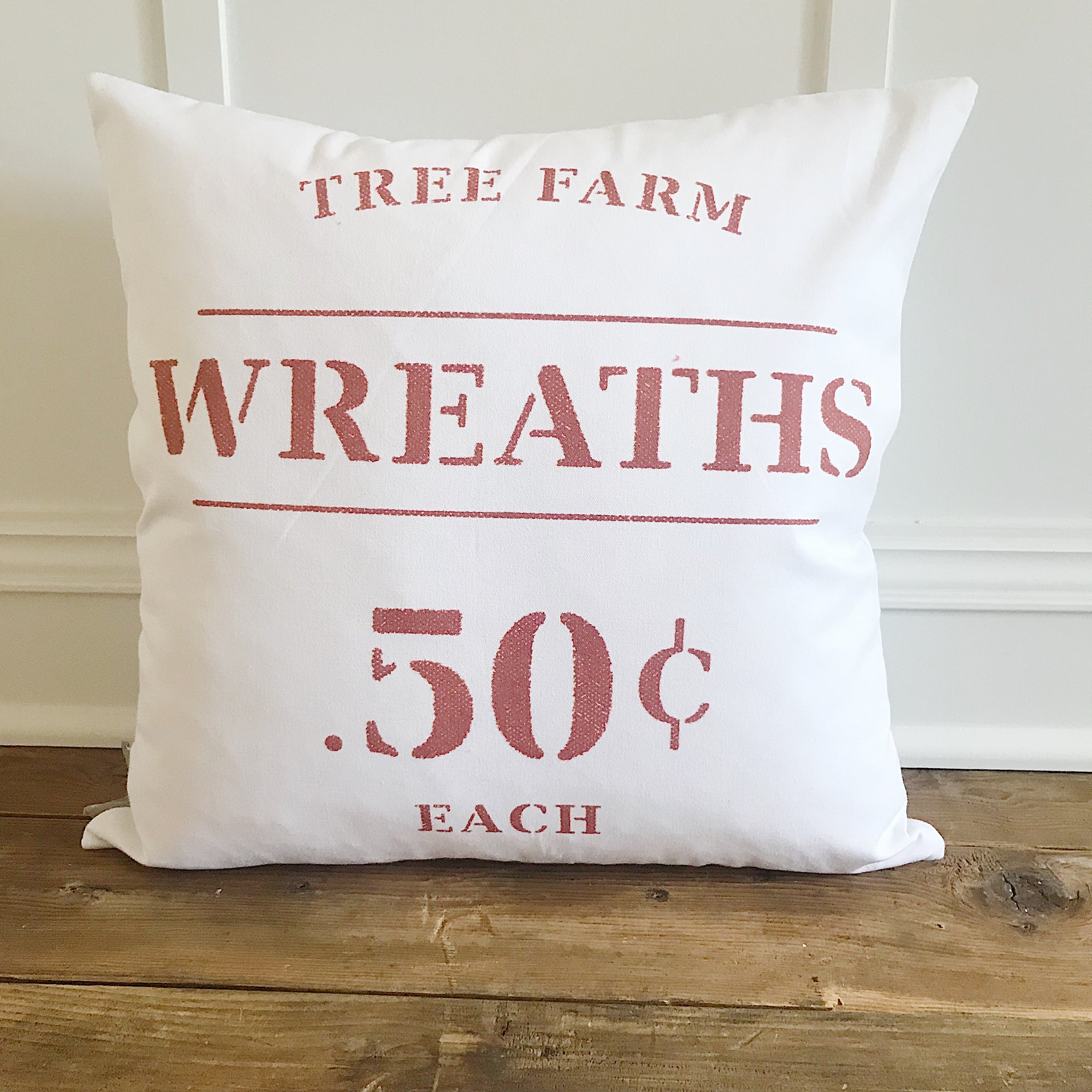 Painted Wreath Sign Pillow Cover (Red) - Linen and Ivory
