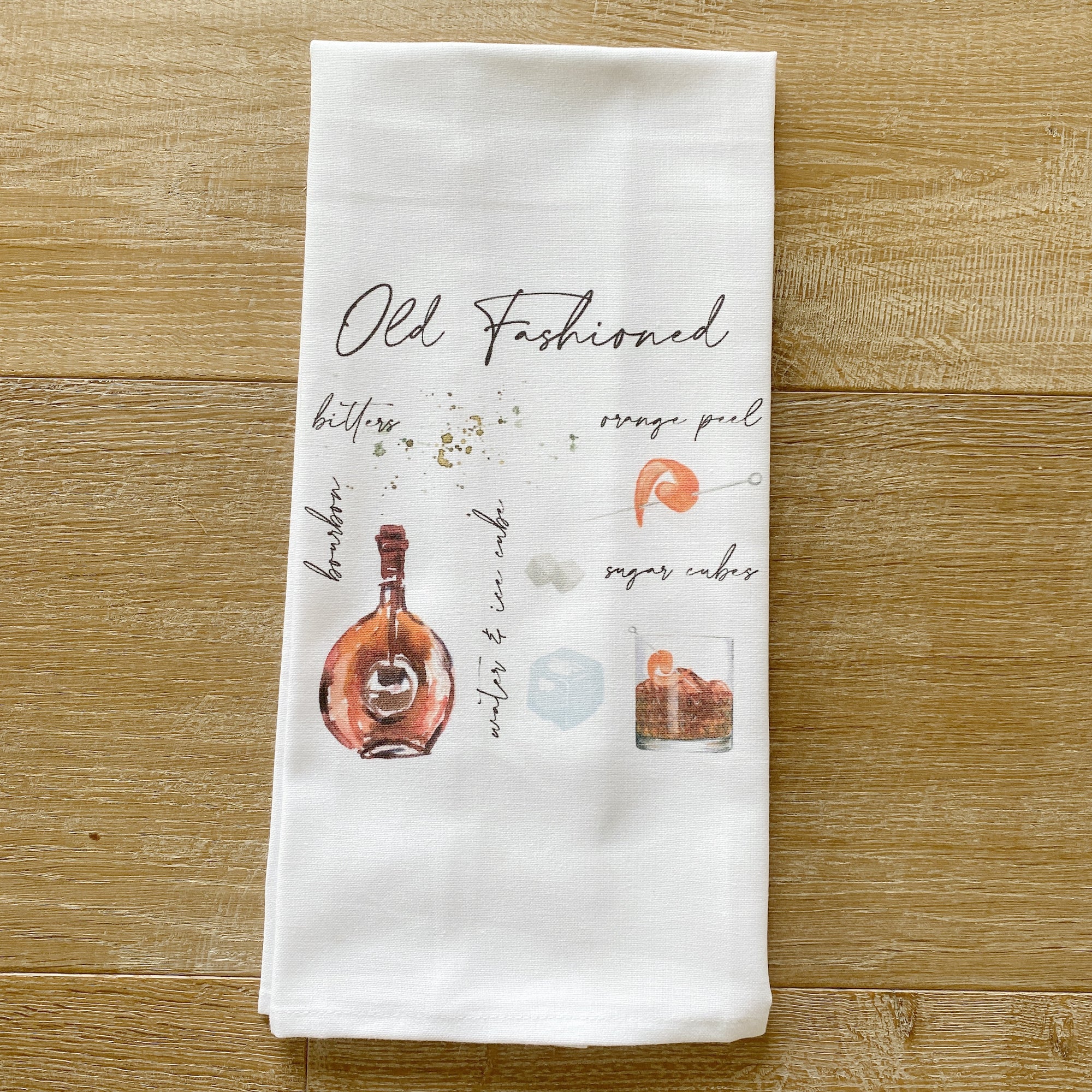 Old Fashioned Watercolor Tea Towel - Linen and Ivory