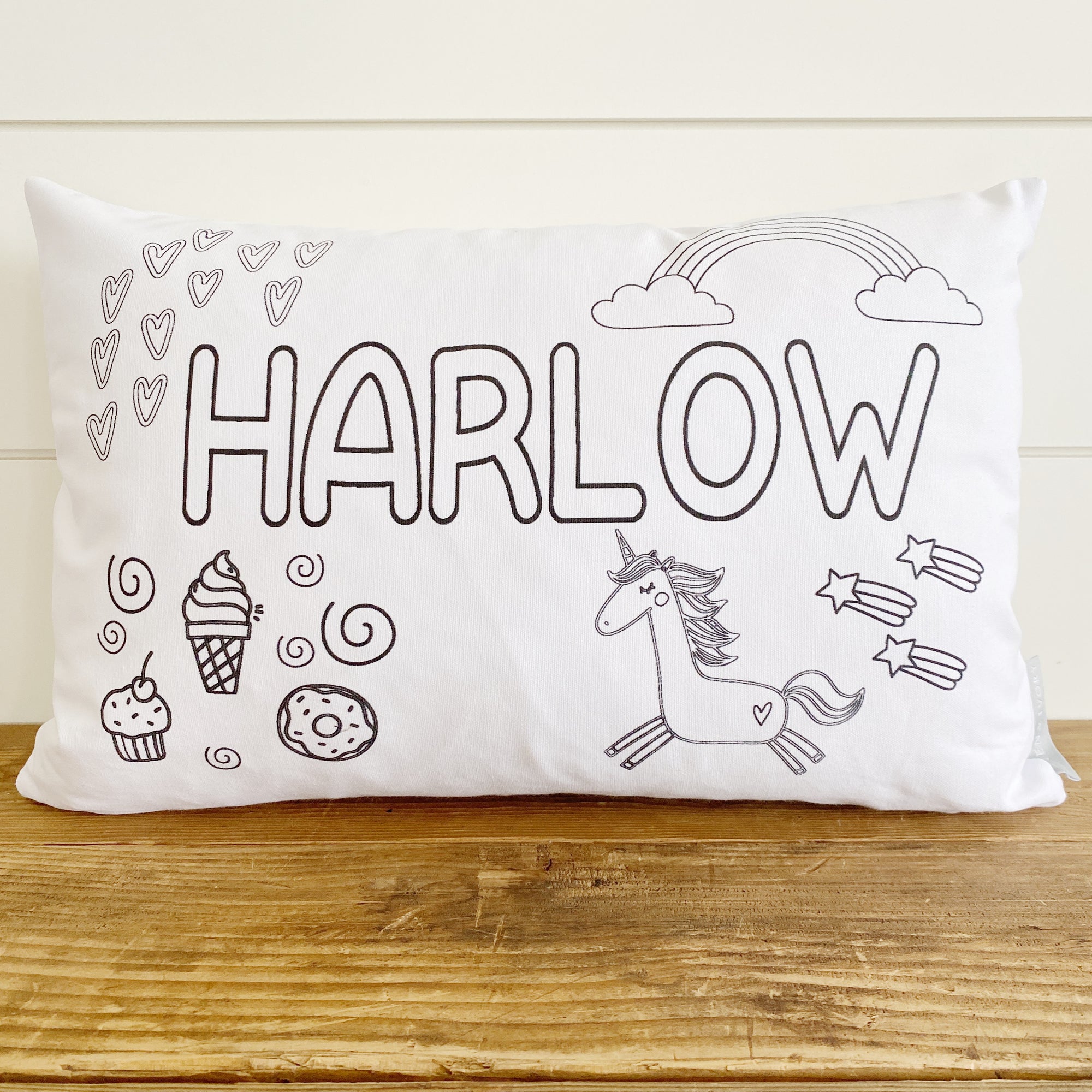 Kids Custom Coloring Pillow Cover (Unicorns & Rainbows)