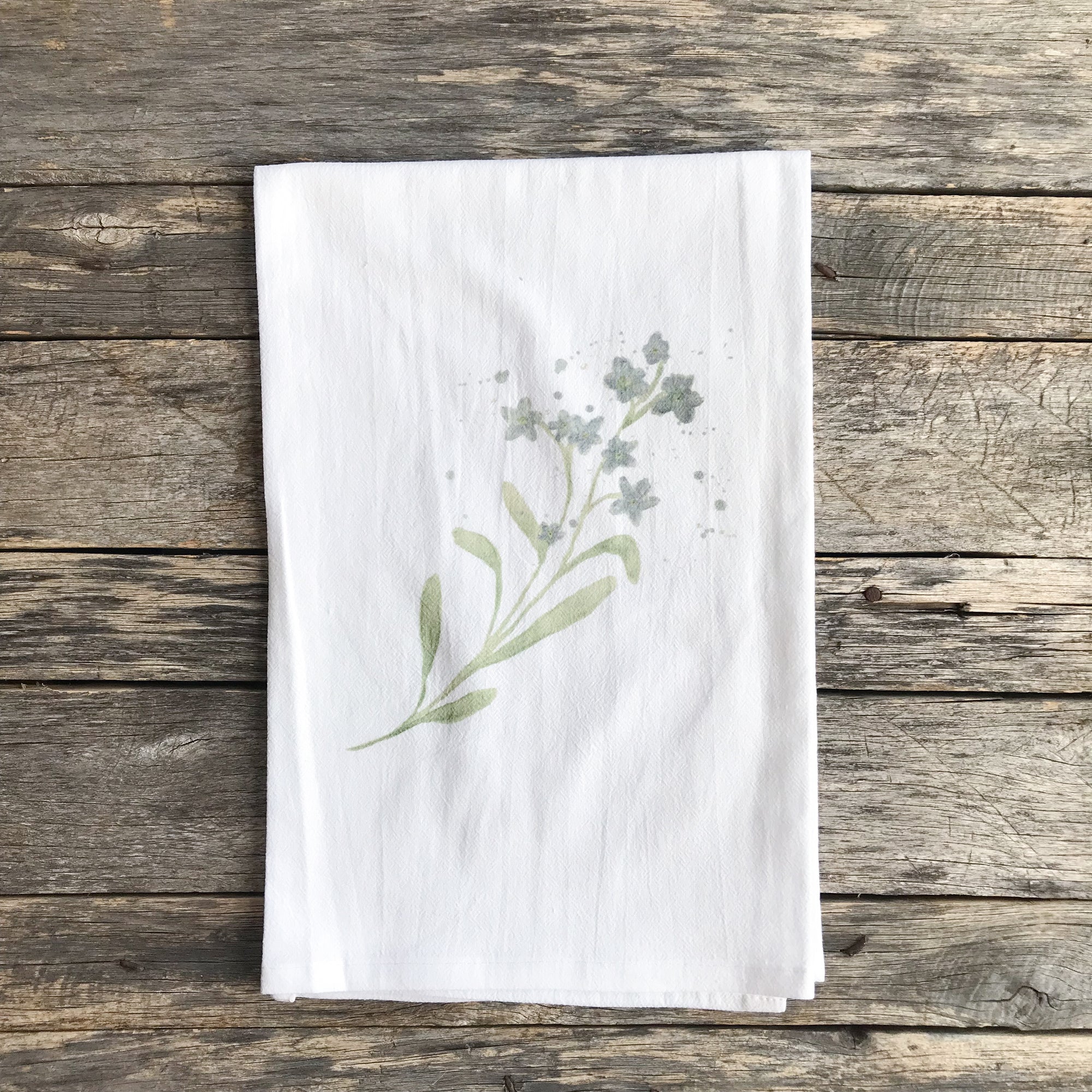 Watercolor Forget-Me-Nots Tea Towel - Linen and Ivory