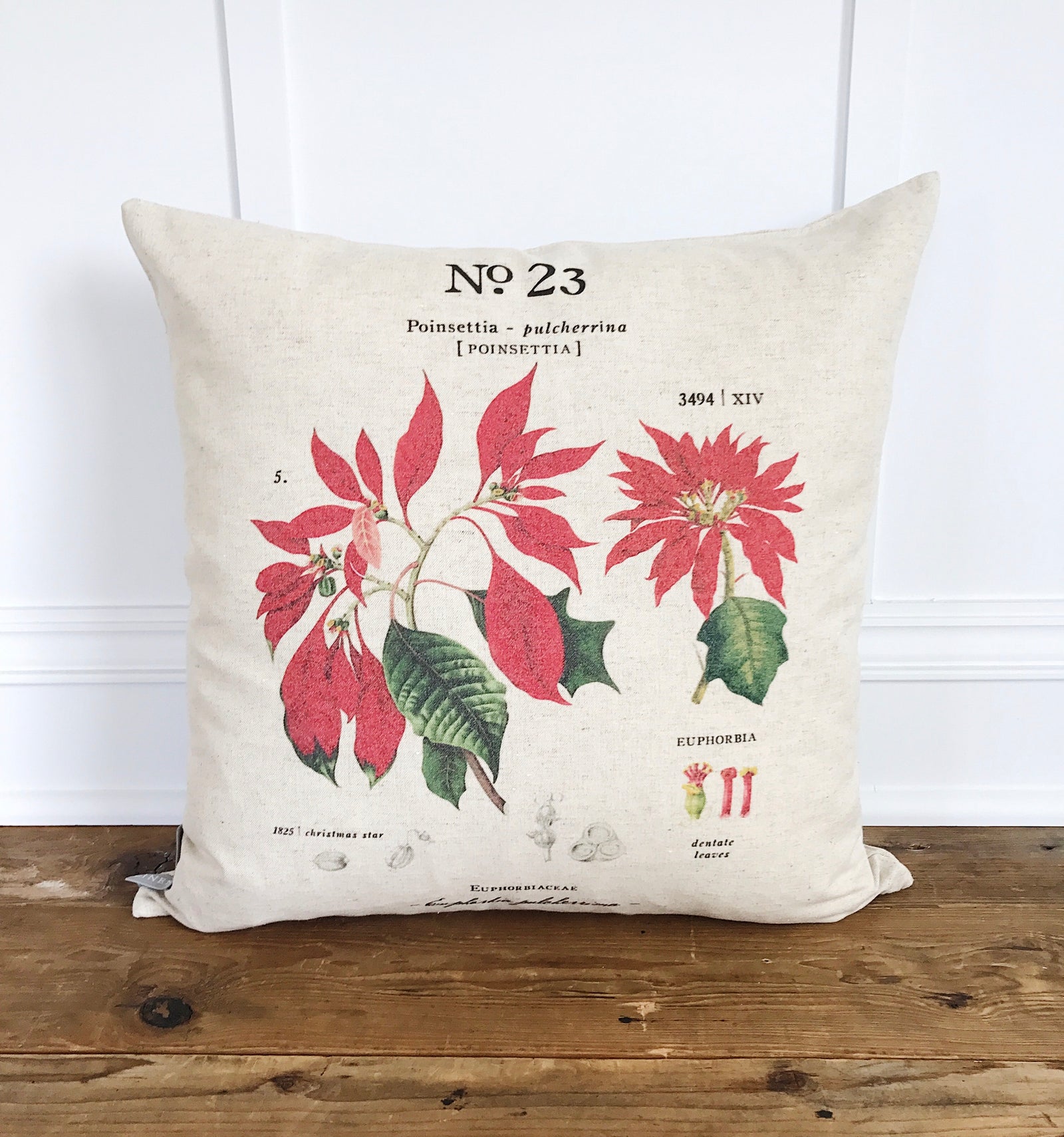 Poinsettia Botanical Pillow Cover - Linen and Ivory