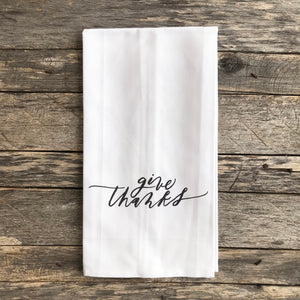 Give Thanks Calligraphy Tea Towel - Linen and Ivory